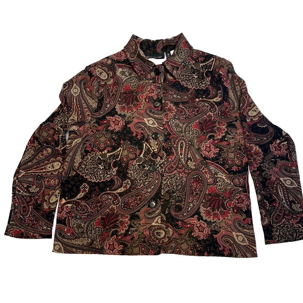 Vtg Briggs of New York Paisley Blazer Jacket Brown Red Academia Size M Boho Chic